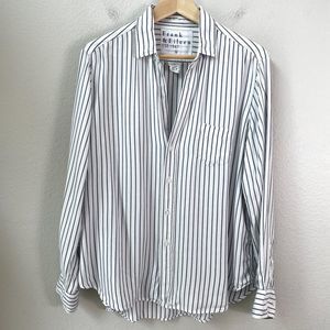 Frank & Eileen Womens Medium Eileen Button Up Shirt Striped Modal Blouse Top